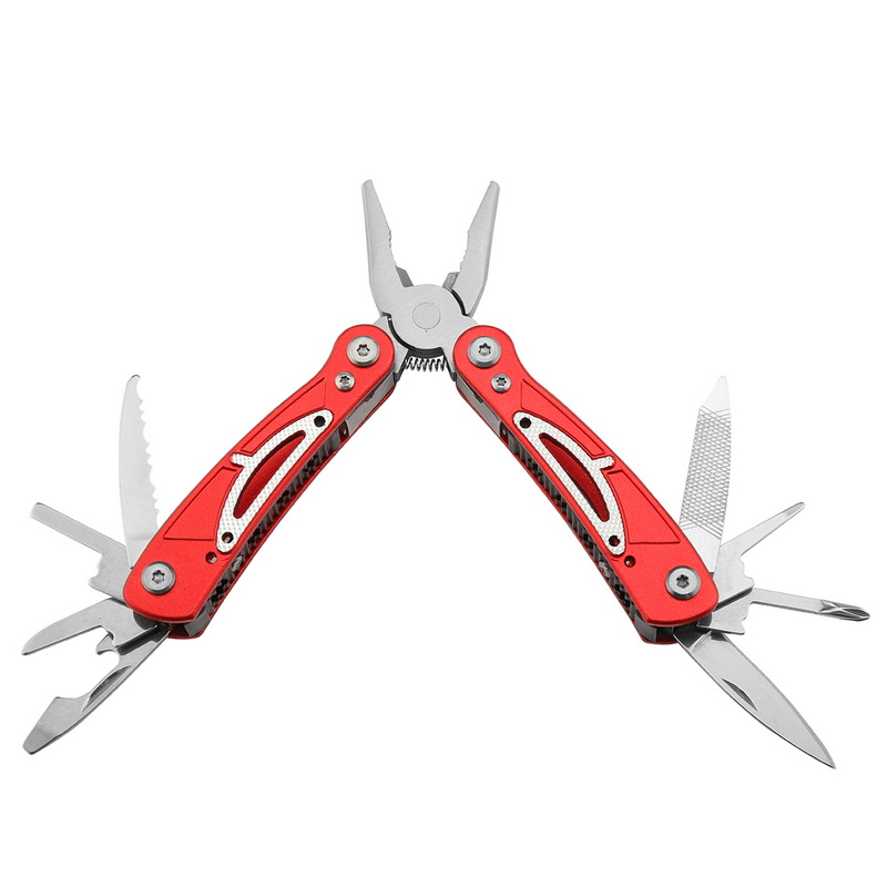MT-1045 Professional Camping Pocket Multifunction Stainless Steel Plier OEM Hot Red Aluminum Handle Bottle Opener Screwdriver