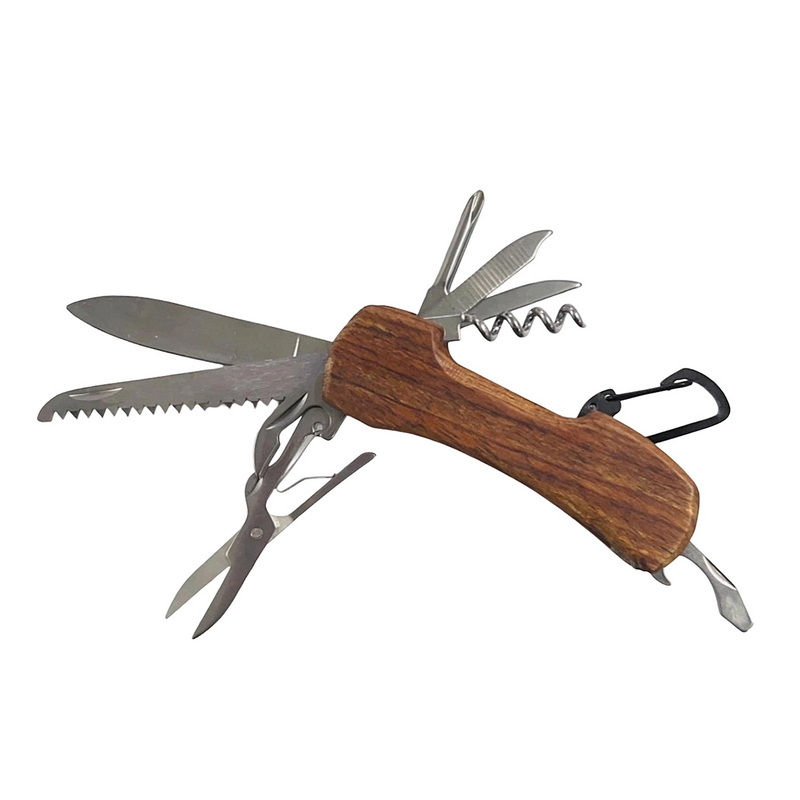 MT-1083 Stainless Steel Multi Function 11 in 1 Pocket Tools Custom Multi Knife With Wooden Handle