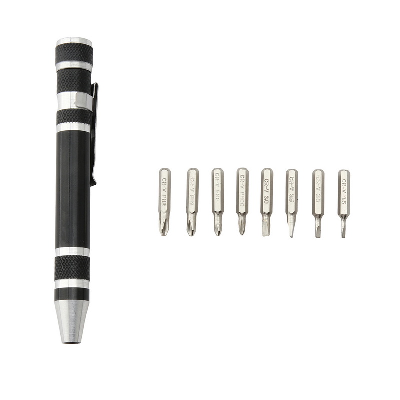MT-1103 Black Multi-purpose Screwdriver 8 in 1 Pen-Type Disassembly Screwdriver Tools DIY Repair Tools